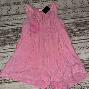 Pink loose fit summer romper with pockets